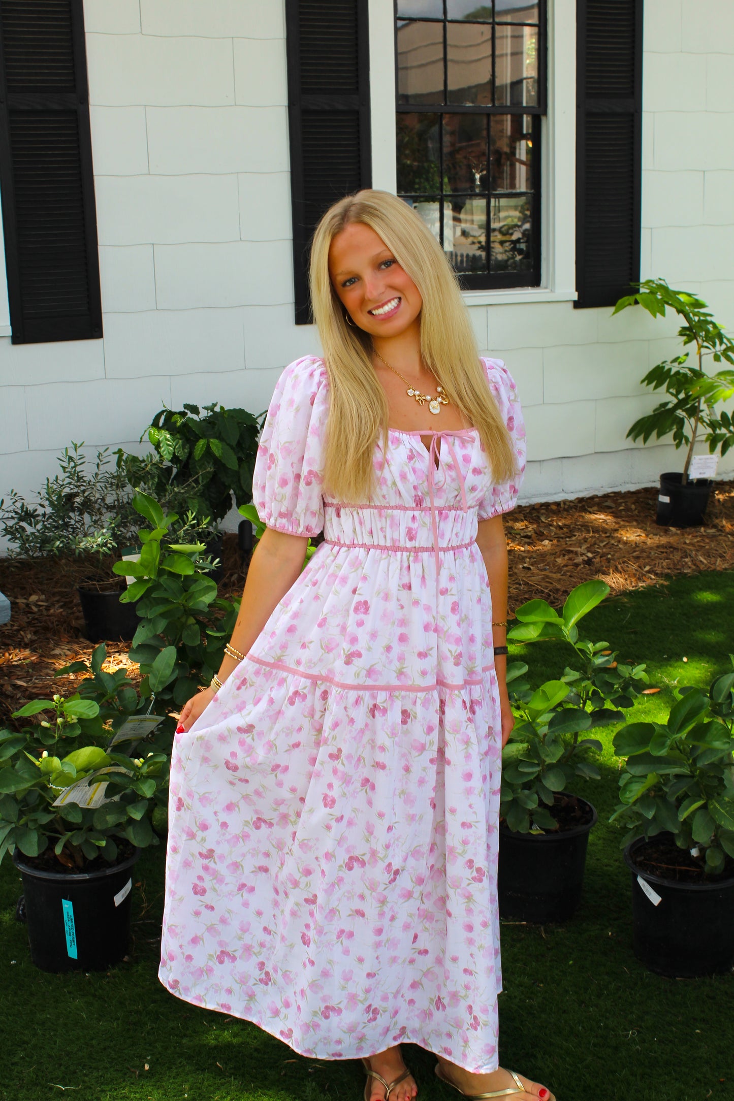 Ivory & Pink Floral Maxi Dress