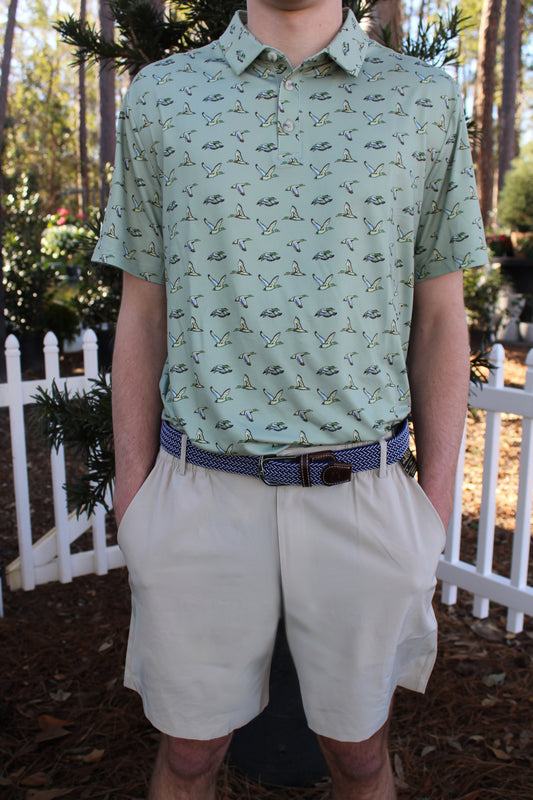 Burlebo Performance Polo - Green Flying Ducks
