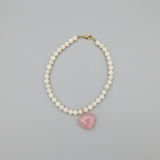 Pink Heart & Cream Bead Necklace