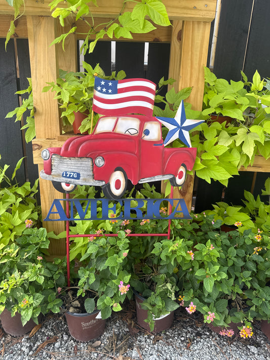 Metal USA Truck with Flag