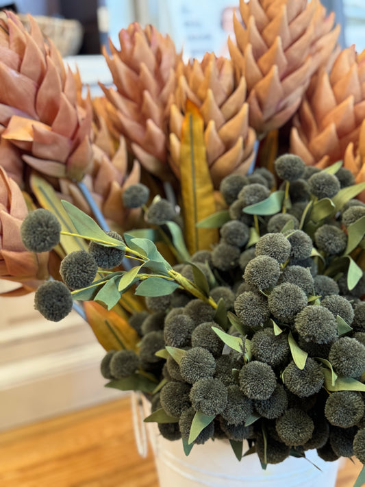 13" Green Pompom Pick with Green Eva Leaves Bundle