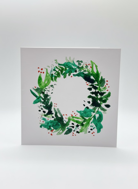 Hand-Painted Watercolor Wreath Christmas Card with envelope– Elegant, Artistic & Perfect for the Season