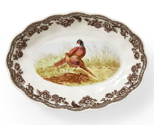 Spode Woodland Pheasant Oval Fluted Dish 6"