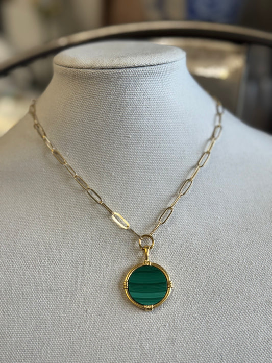 Gold Round Malachite Necklace