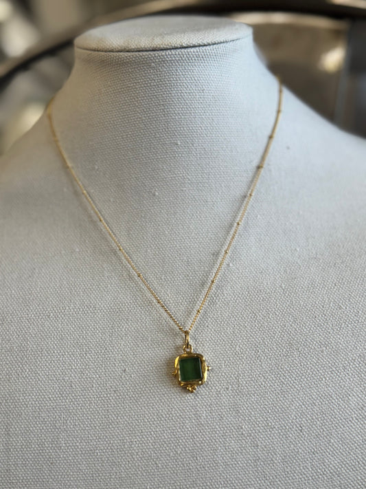 Gold Square Emerald Green Necklace
