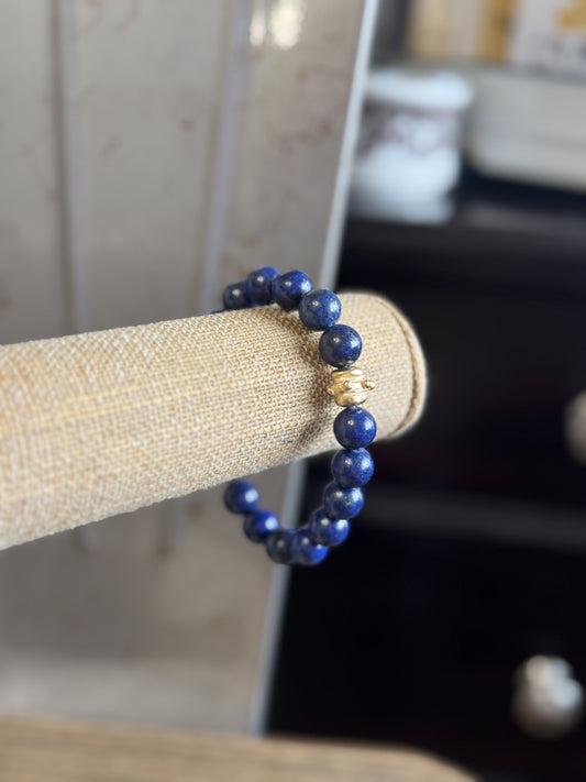 Gold Bead & Blue Lapis Stretch Bracelet