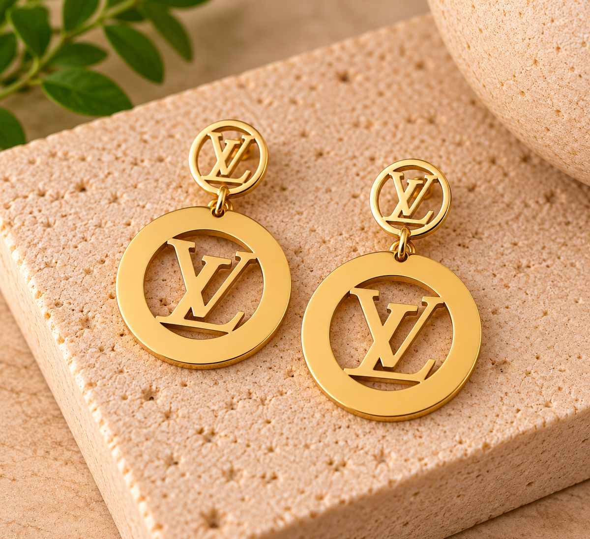Gold LV-Inspired Medallion Earrings