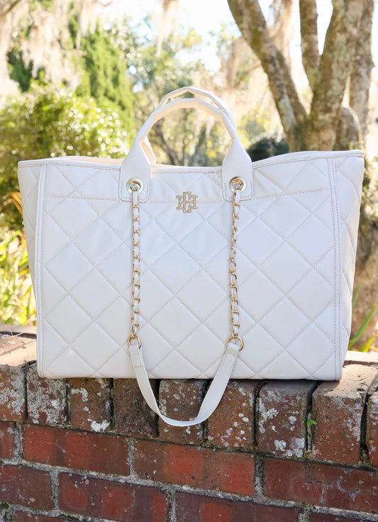 Melissa Tote Bag- Cream Quilted Leather