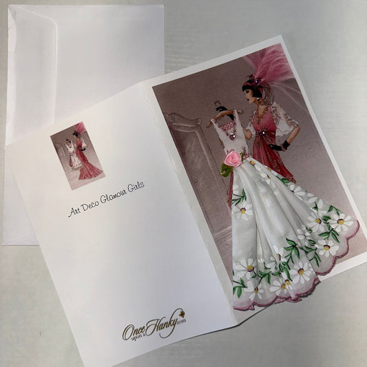Art Deco Glamour Girl Dress Keepsake Hanky Card - Daisies