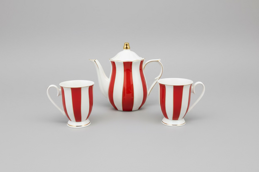 Red Striped Tea Set