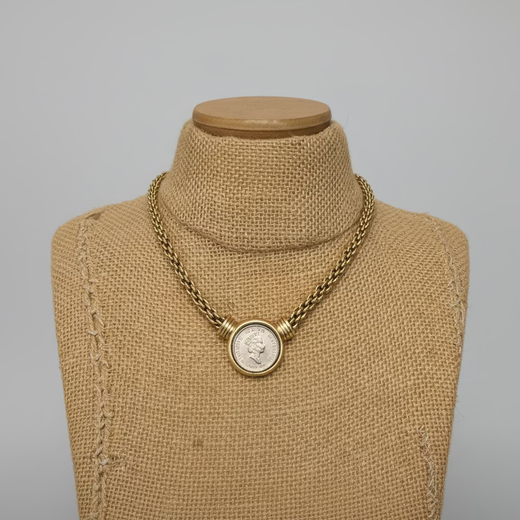 Vintage Gold Chain & Silver Queen Elizabeth Coin Necklace
