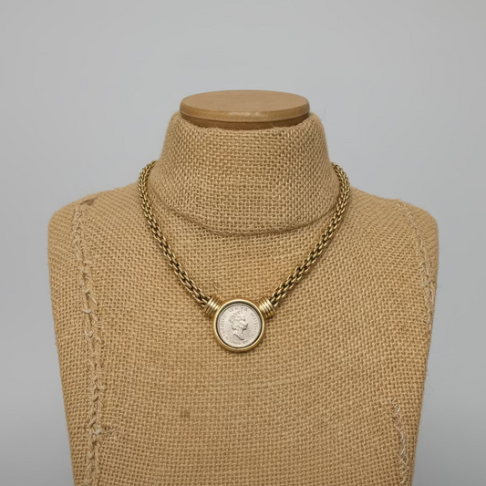 Vintage Gold Chain & Silver Queen Elizabeth Coin Necklace