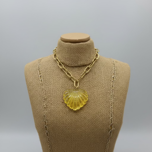 Upcycled Vintage Yellow Heart Gold Paperclip Chain Necklace