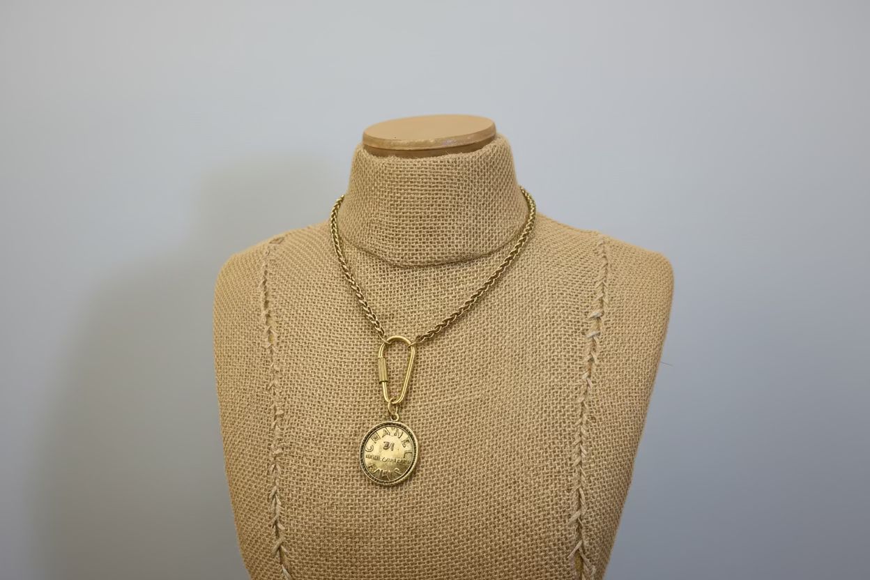 Upcycled Vintage Chanel Coin Carabiner Clip Necklace