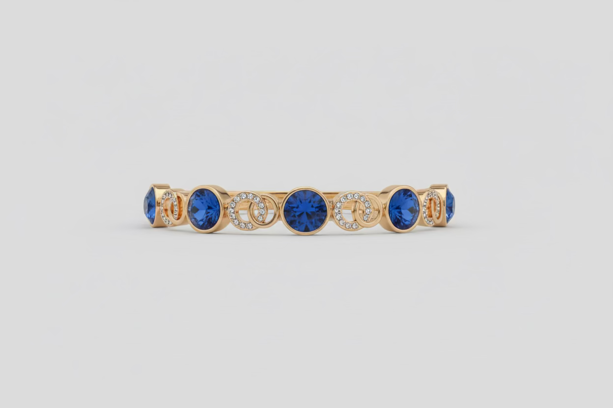 Wrights Blue Crystal Gold Toggle Bangle