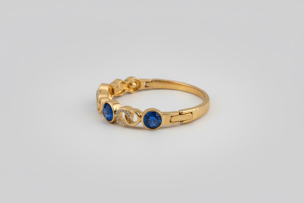 Wrights Blue Crystal Gold Toggle Bangle
