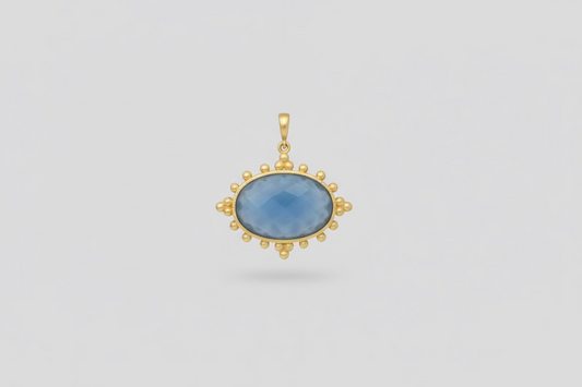 Gold Oval Faceted Blue Chalcedony Pendant