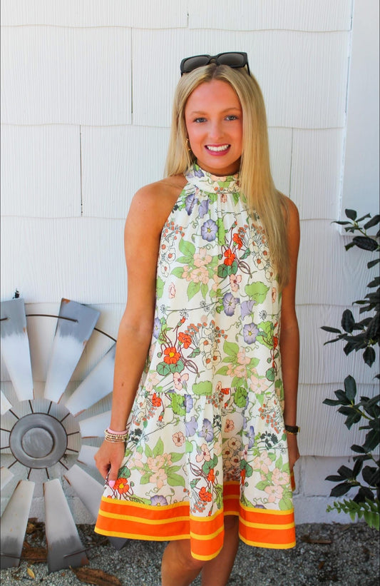 Petal Whirl Halter Dress