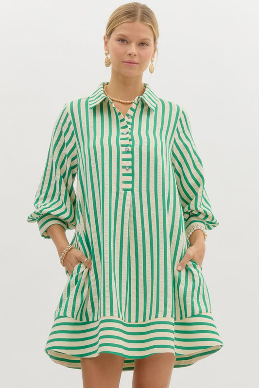 Striped Seersucker Pullover Mini Dress