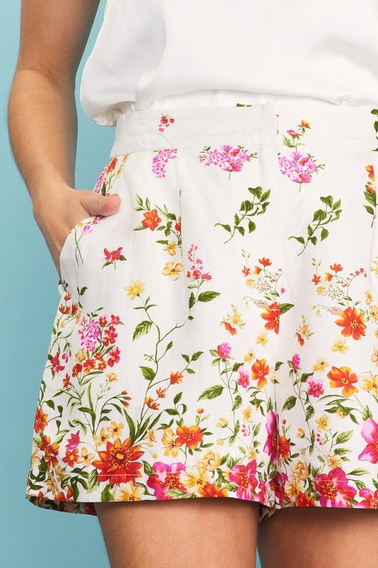 Floral Motif Print Shorts
