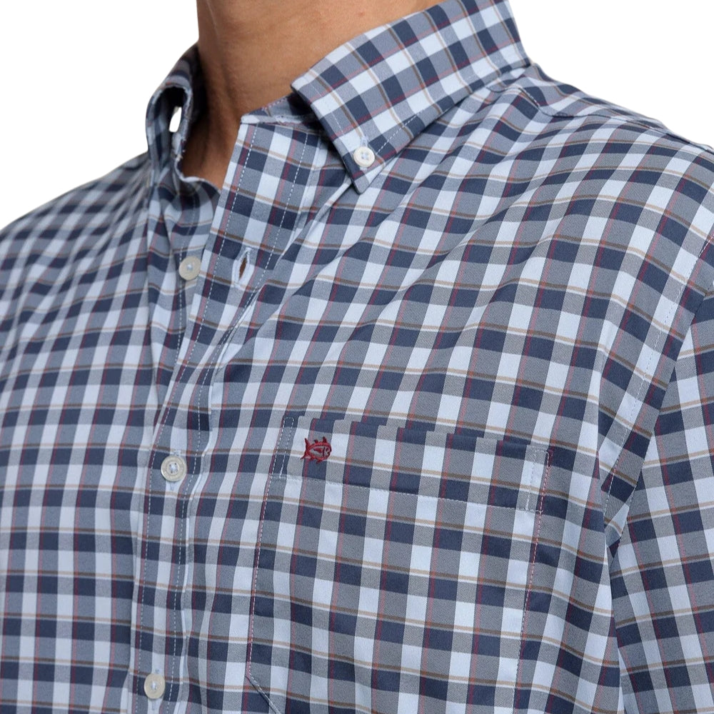 Southern Tide Colleton Plaid Sport Shirt in Dress Blue