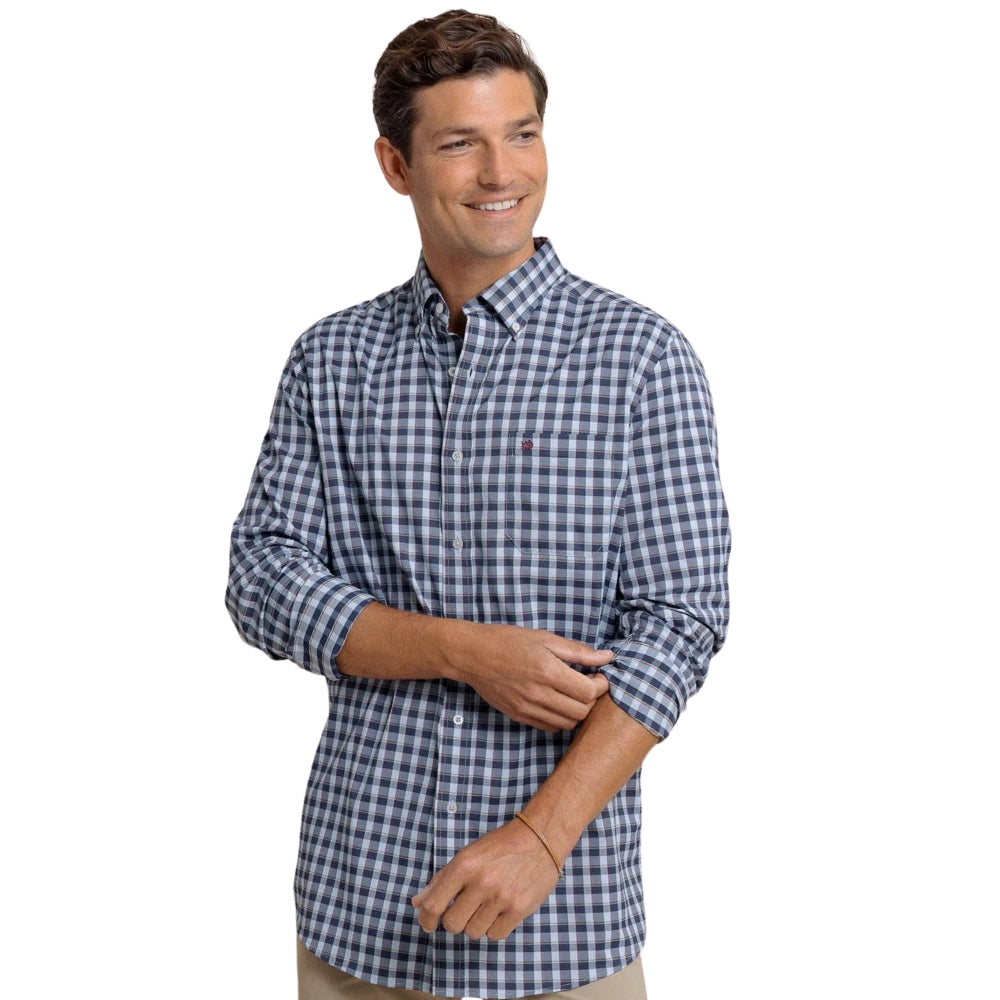 Southern Tide Colleton Plaid Sport Shirt in Dress Blue