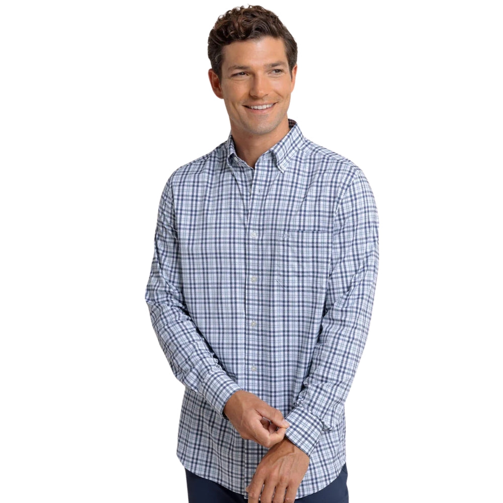 Southern Tide Haywood Plaid Sportshirt in Triumph Blue