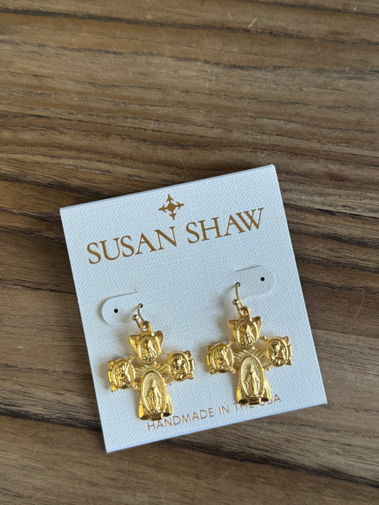 Gold Family Cross on Wire Earring