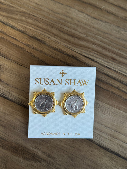 Gold Bee Italian Coin Earrings