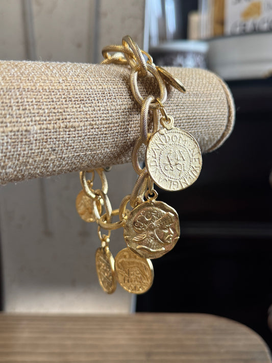 Hand-Cast Gold Coins Charm Bracelet