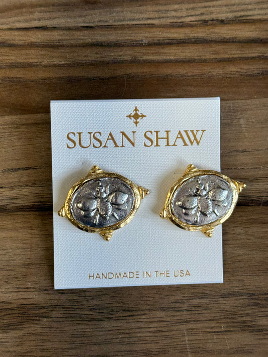 Hand-Cast Gold & Silver Bee Intaglio Earrings