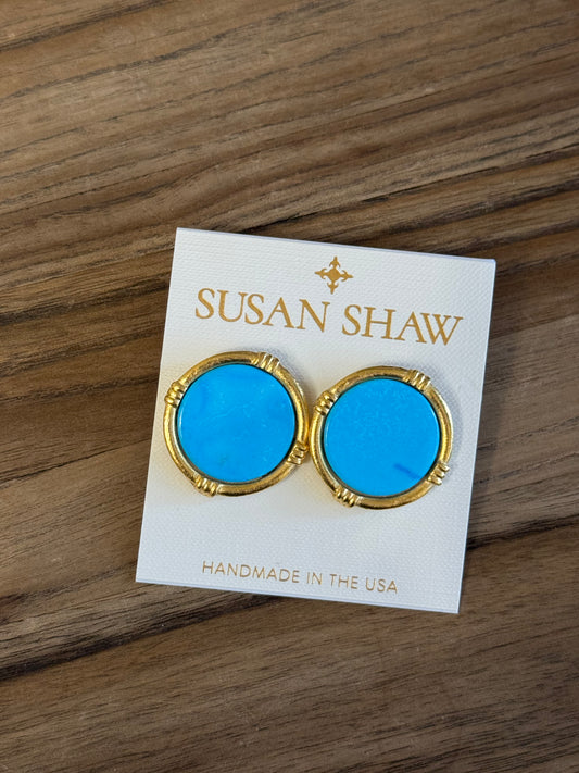 Gold Round Turquoise Post Earrings