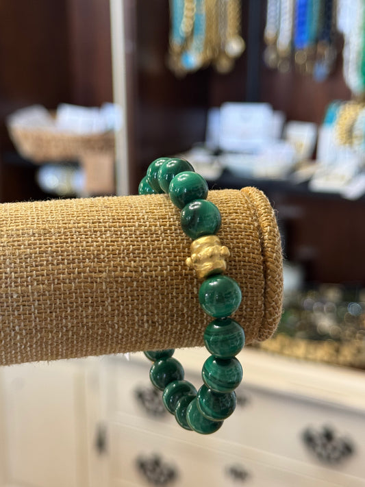 Handcast Gold Bead & Malachite Stretch Bracelet