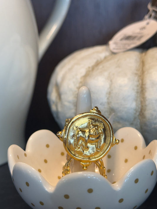 Handcast Gold Bulldog Ring