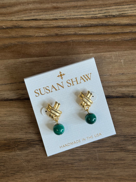 Gold Texas X's with Malachite Earring
