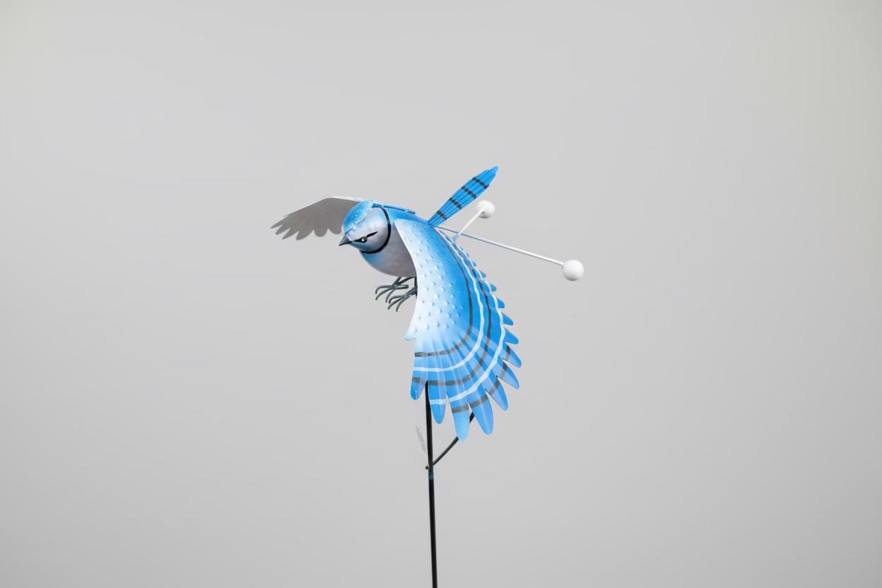 Blue Jay Swaying Metal Garden Stake with Flapping Wings