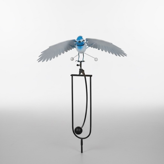 Blue Jay Swaying Metal Garden Stake with Flapping Wings