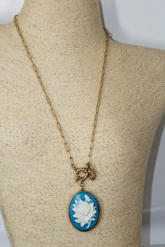 Emilie Resin Pendant Necklace in Wedgwood Blue