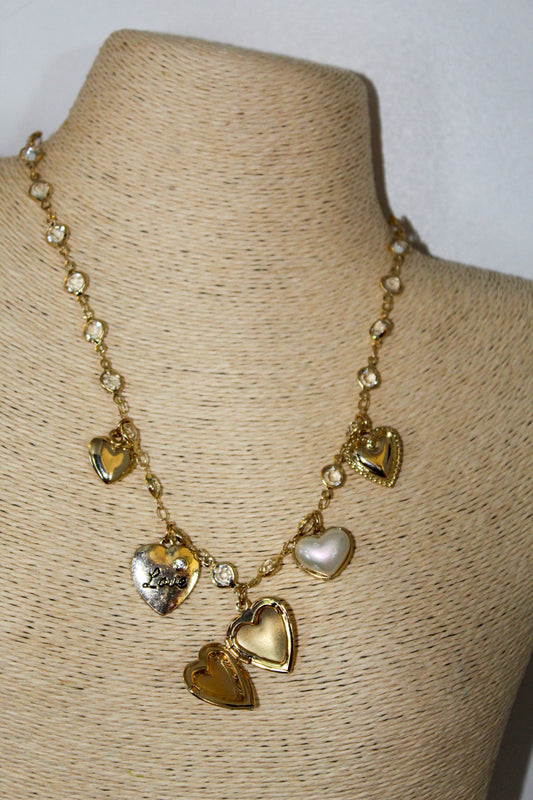Alex Carol Vintage Heart Charm Necklace w/ Station Crystal NK