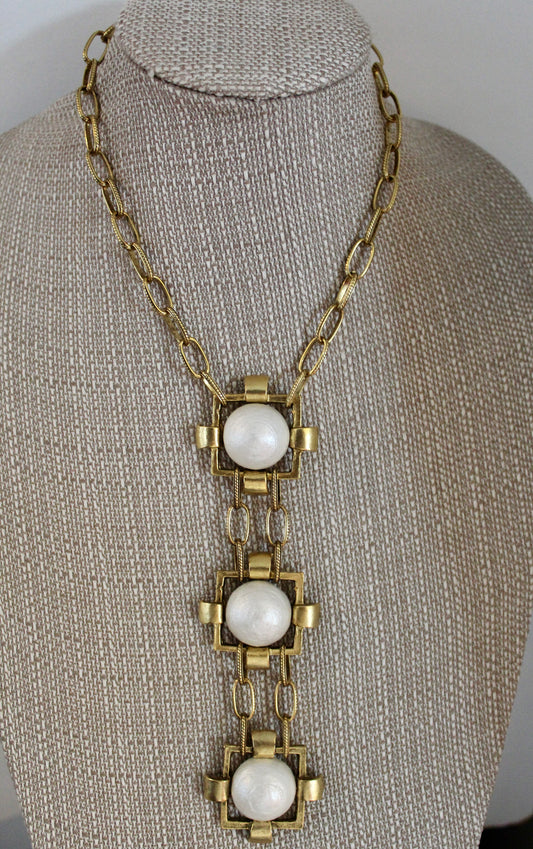 Yochi Pearl and Gold Chain Necklace