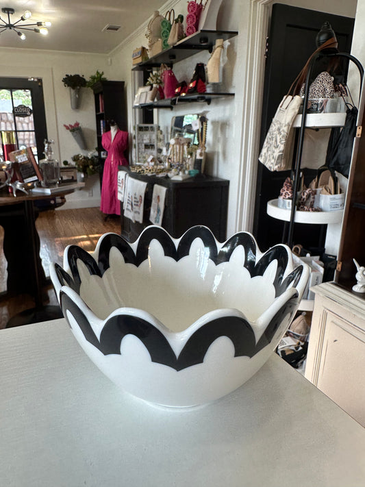 Coton Colors Black Arabesque Trim Scallop Small Bowl
