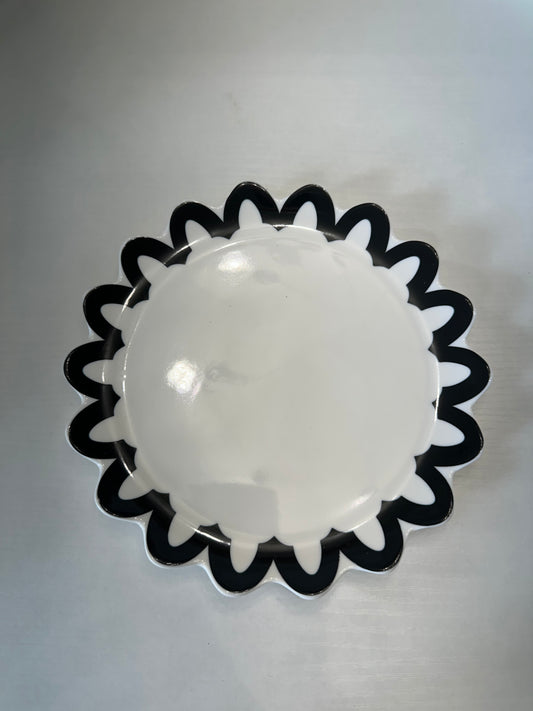 Coton Colors Black Arabesque Trim Scallop Salad Plate