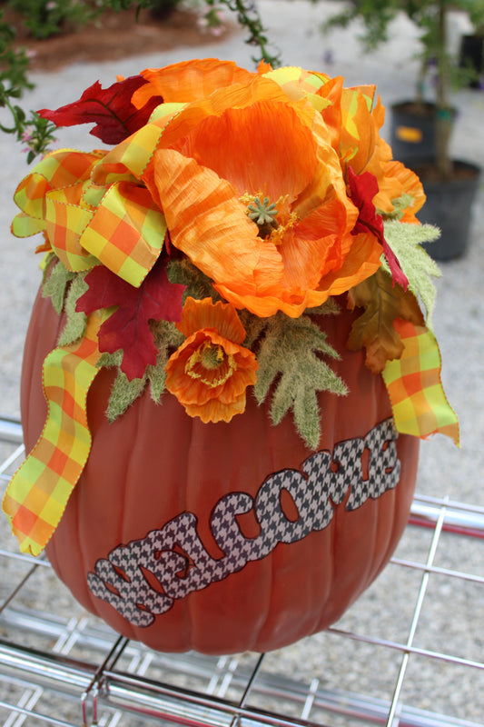 Welcome Floral Pumpkin Decor
