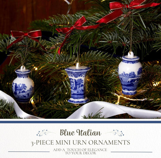 Blue Italian Christmas Set of 3 Mini Urn Ornaments  (2.8")