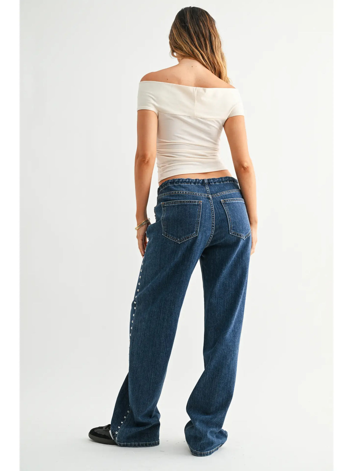 Kai Studded Drawstring Wide Leg Jeans