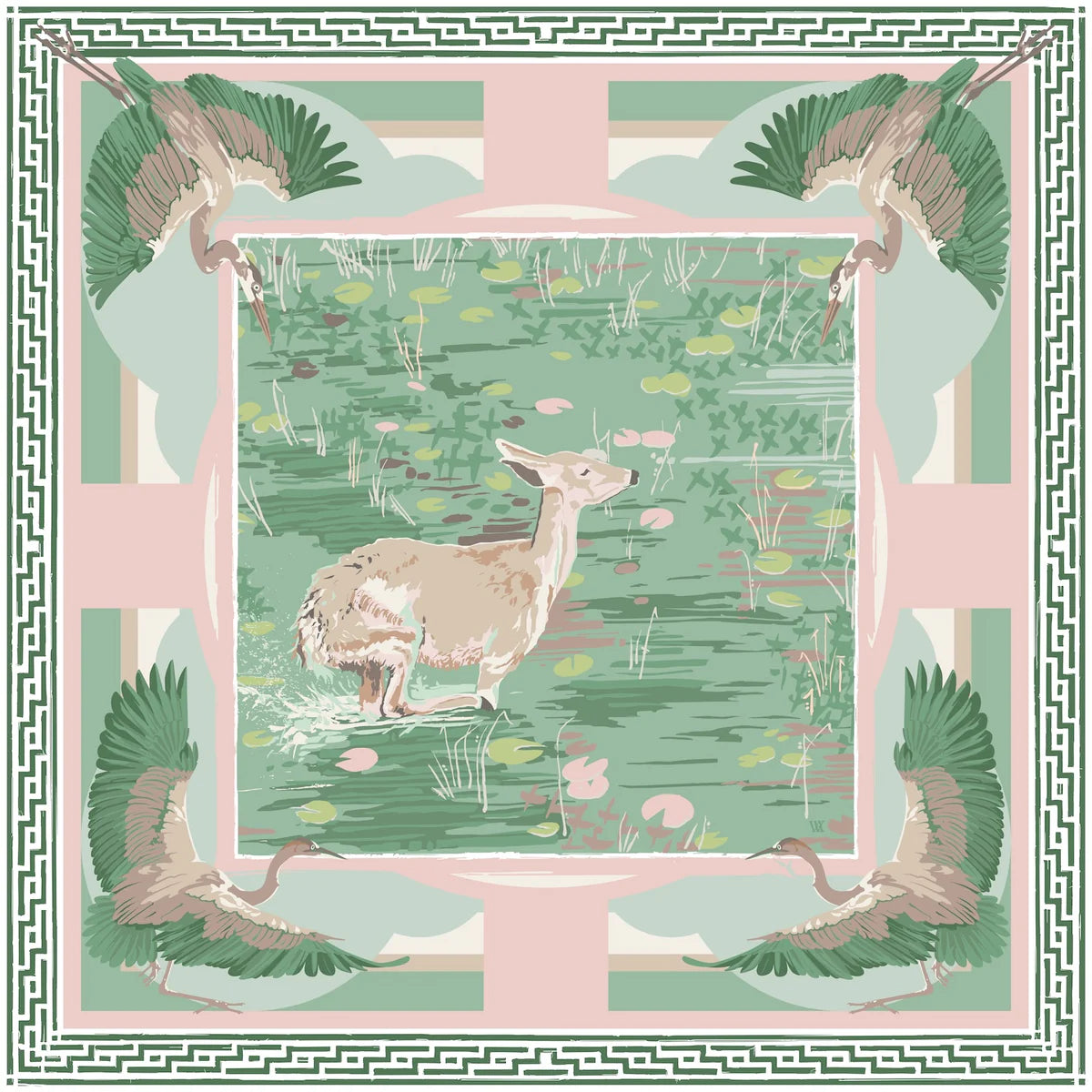 Austin Williams Pink & Green Lilly Pad Doe 25x25 Scarf
