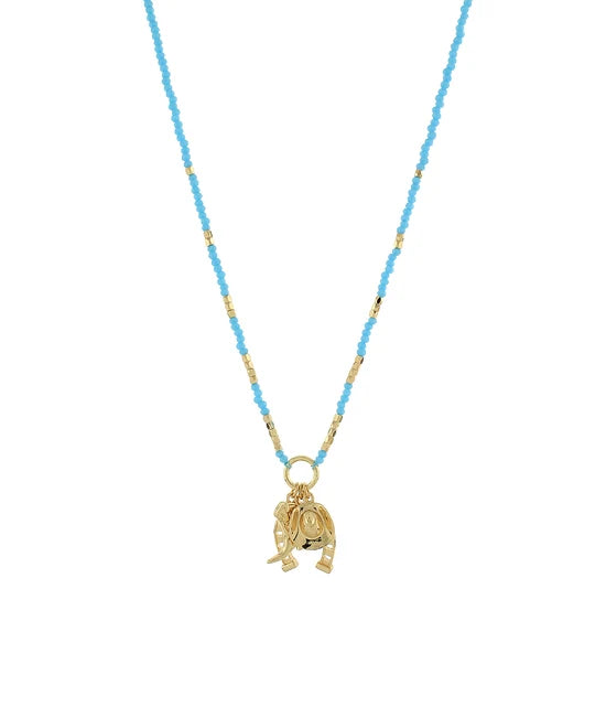 Western Multi Charm Beaded Glass Necklace
