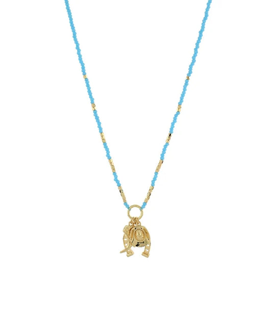 Western Multi Charm Beaded Glass Necklace