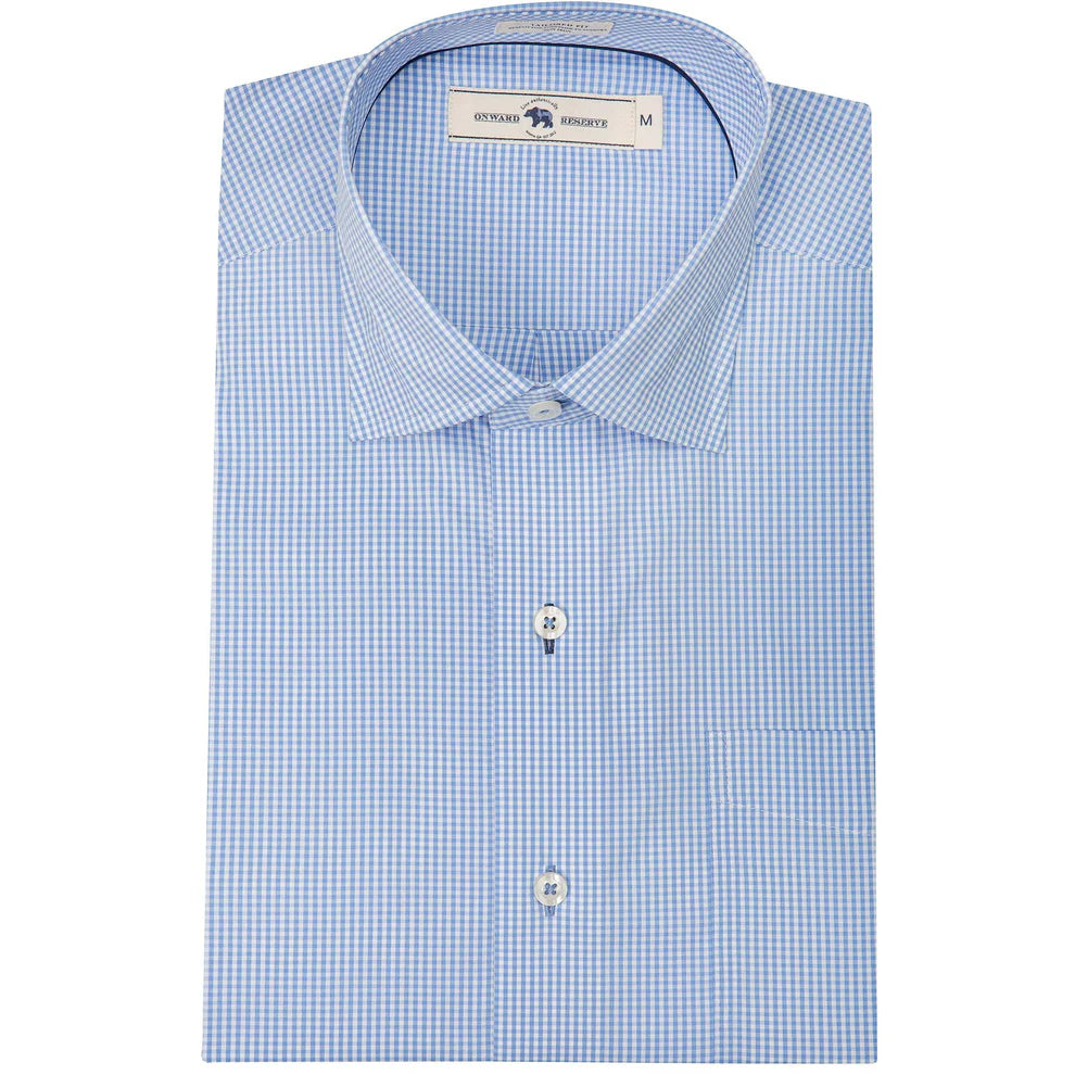 Onward Reserve Gingham Tailored Fit Spread Quad Button Down - Sky