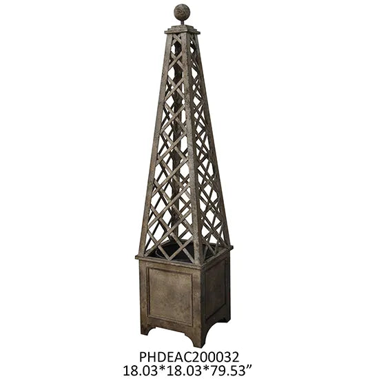 Porch View Aged Metal Trellis Planter